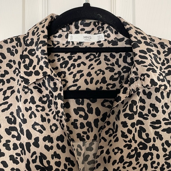 Mango: Charmeuse Leopard Button-down Blouse - Picture 2 of 6